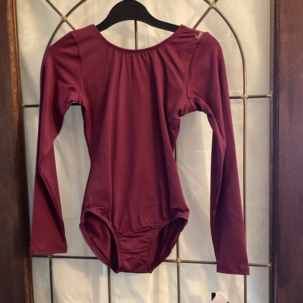 Body Wrappers Burgundy Long Sleeve Kids Leotard